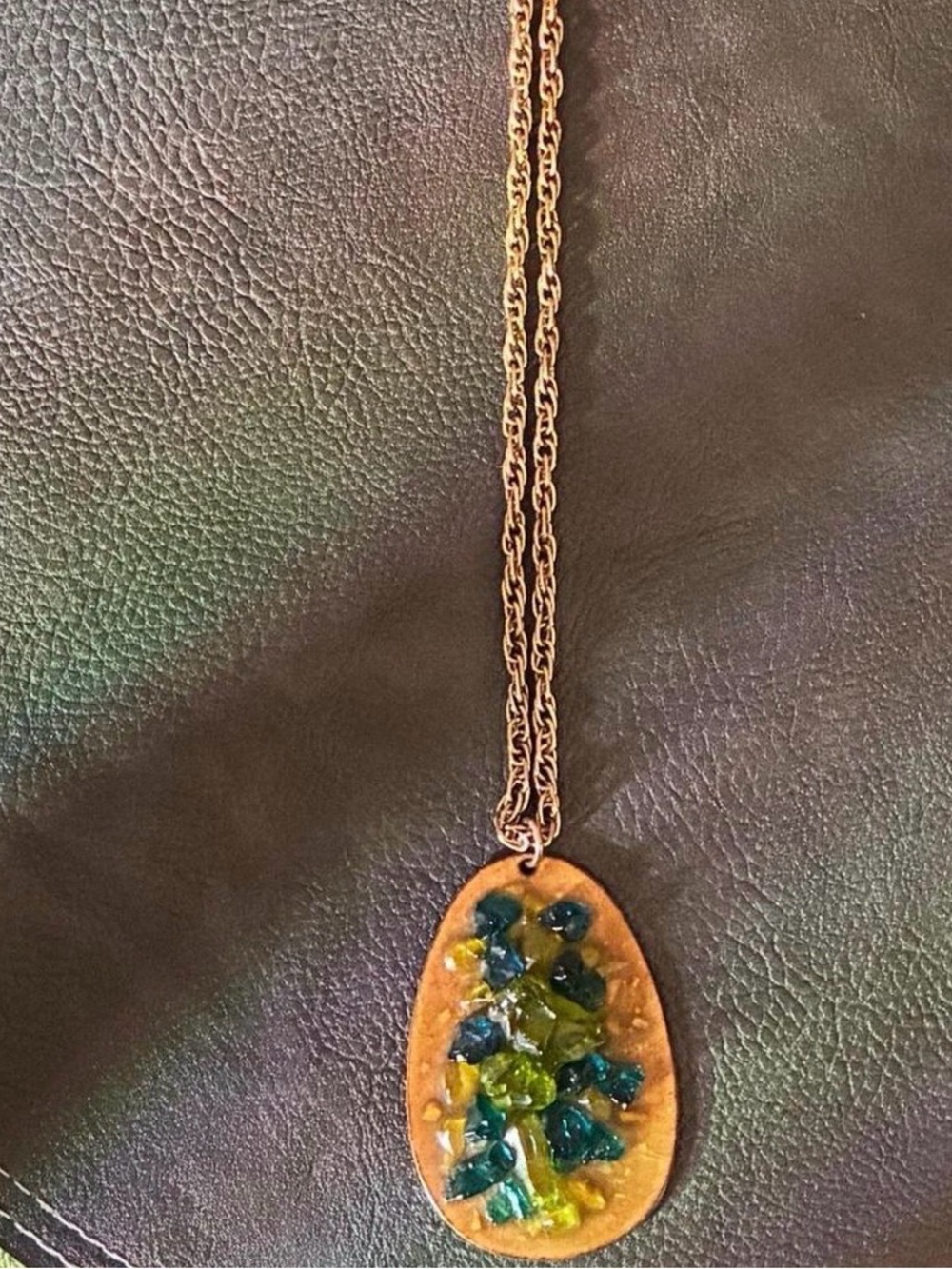 Handmade Gold-Tone Blue & Green Gemstone Pendant Necklace